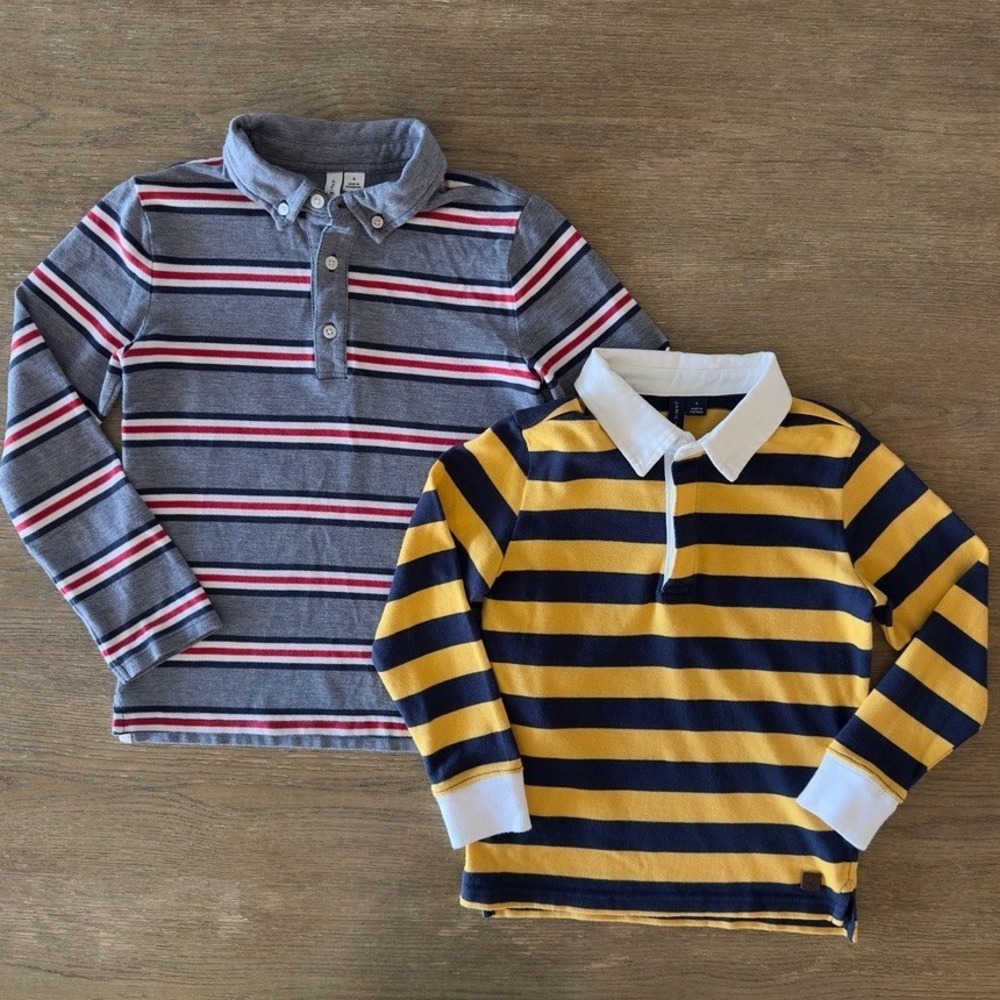 Janie and Jack Boys-Bundle of 2-Striped Cotton Rugby Polo Tops-Lg Slv-Sz 6 & 4
